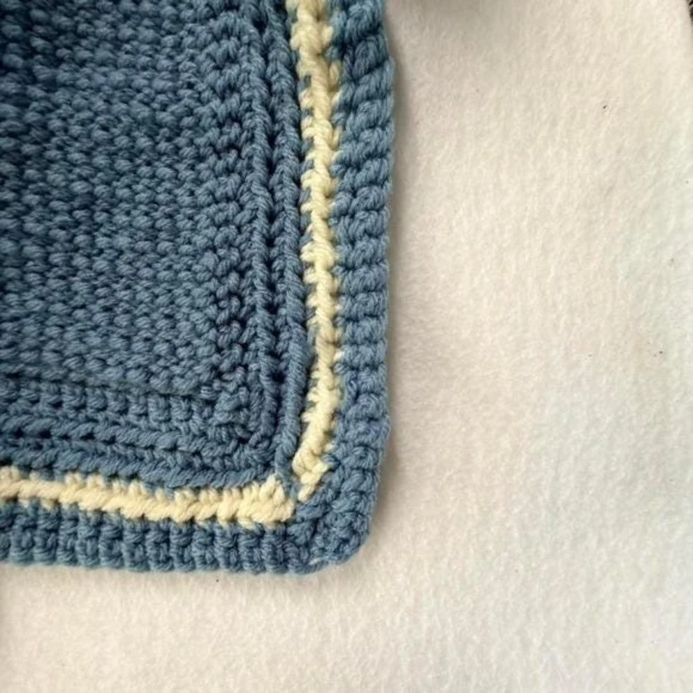 Handmade Crochet Butterfly Afghan Throw Blanket 54x68 Blue Cream Cottagecore